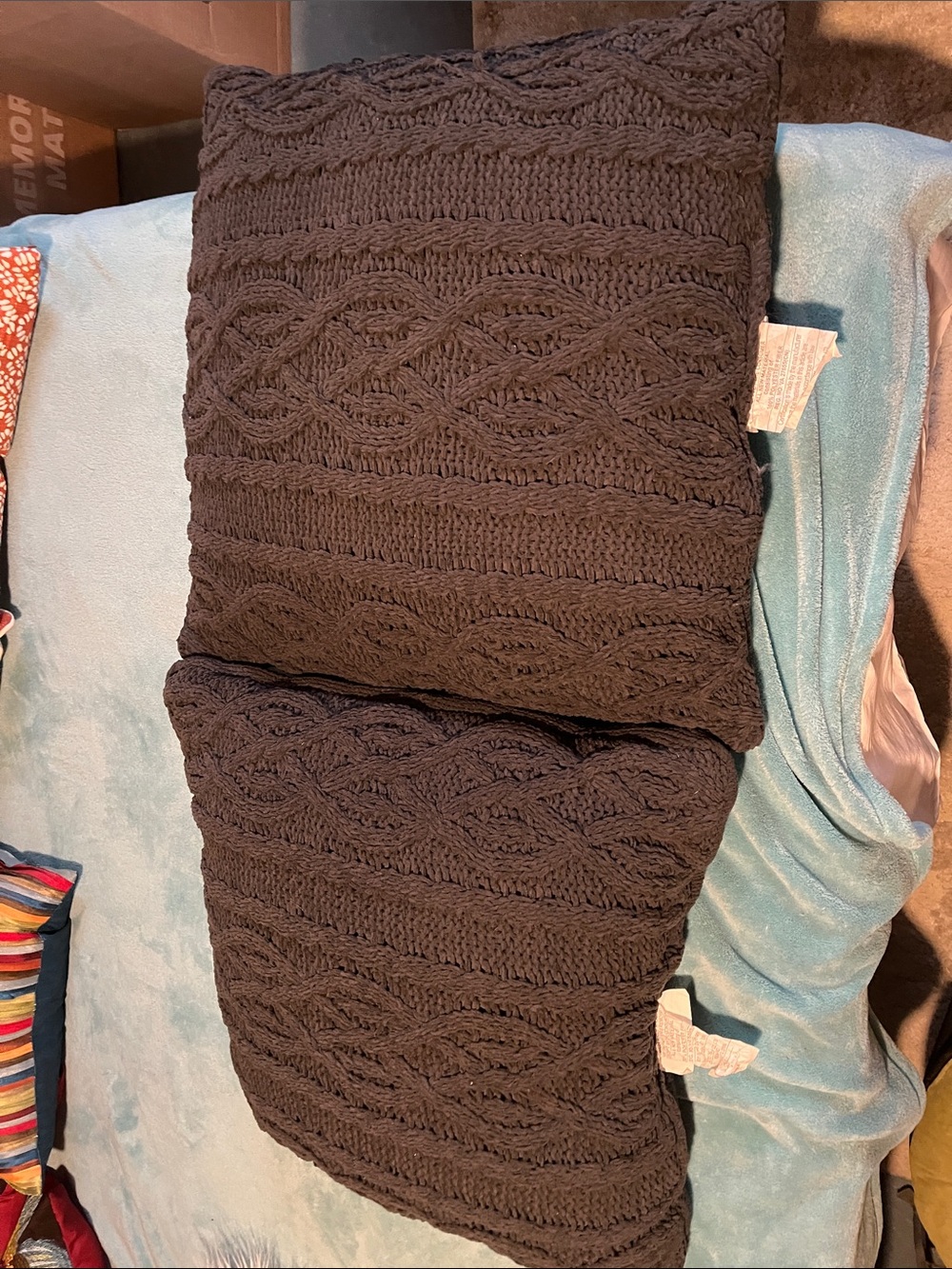Chunky Cable knit Throw Pillow - Deep Brown